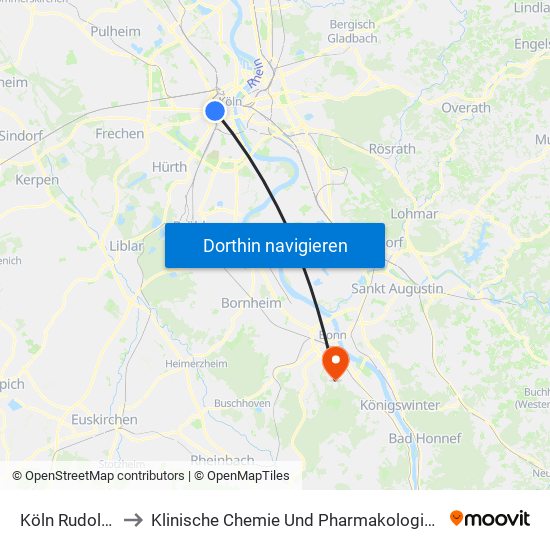 Köln Rudolfplatz to Klinische Chemie Und Pharmakologie / Biochemie map