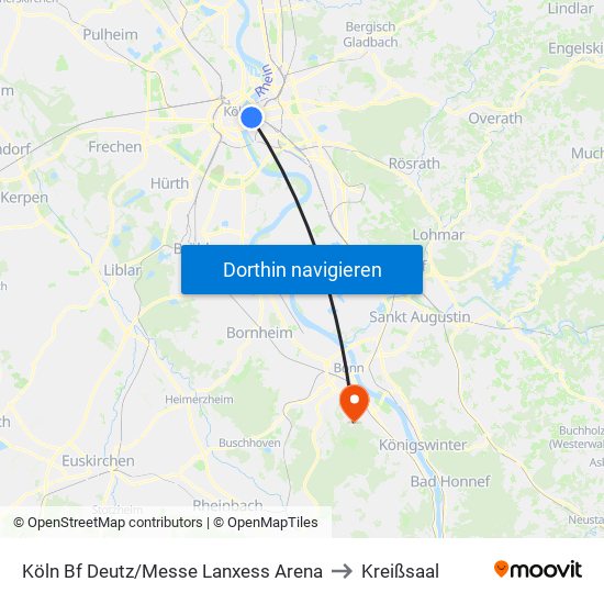 Köln Bf Deutz/Messe Lanxess Arena to Kreißsaal map