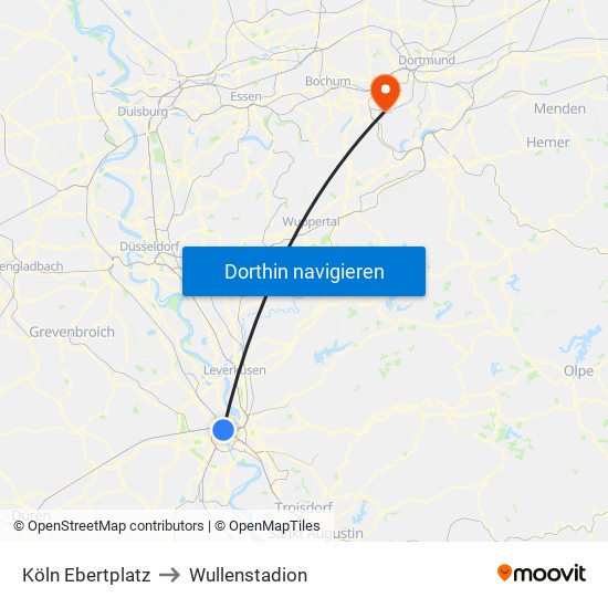 Köln Ebertplatz to Wullenstadion map