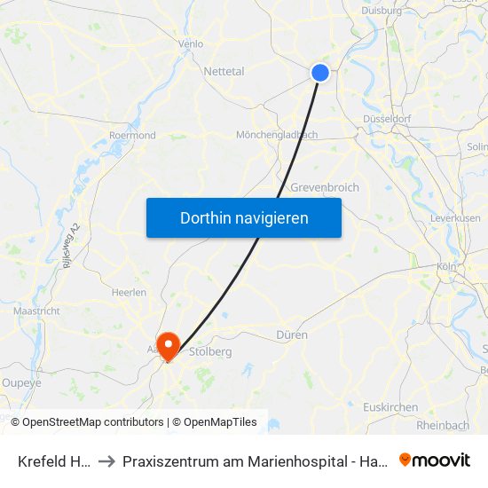 Krefeld Hbf to Praxiszentrum am Marienhospital - Haus 1 map