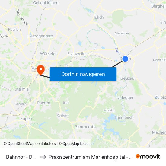 Bahnhof - Düren to Praxiszentrum am Marienhospital - Haus 1 map