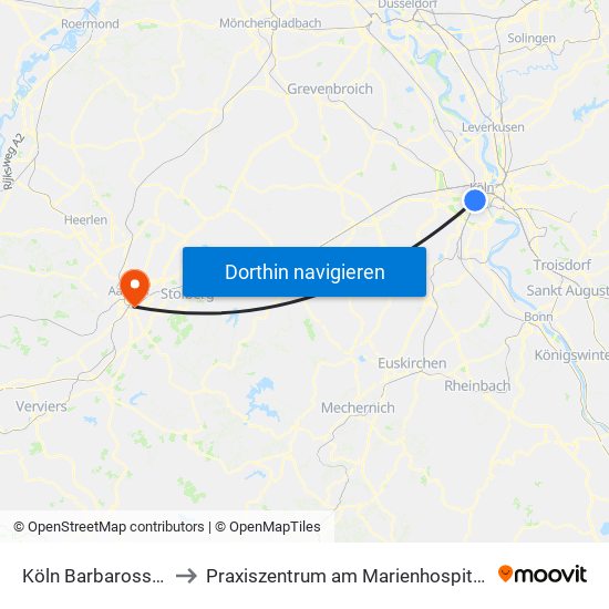 Köln Barbarossaplatz to Praxiszentrum am Marienhospital - Haus 1 map