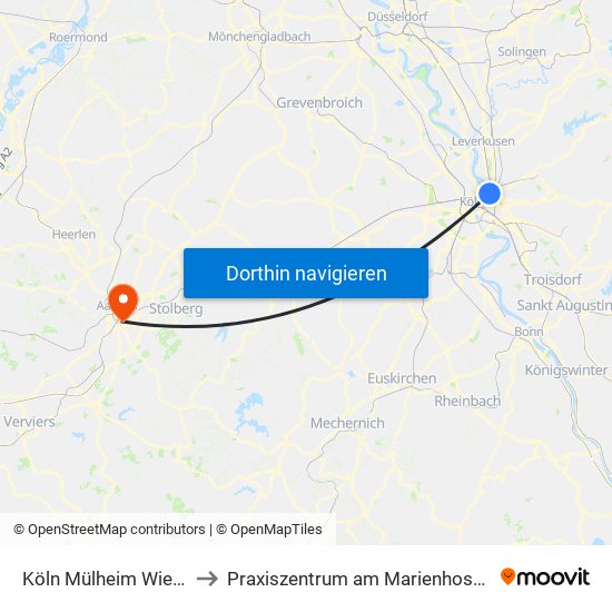 Köln Mülheim Wiener Platz to Praxiszentrum am Marienhospital - Haus 1 map