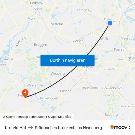 Krefeld Hbf to Städtisches Krankenhaus Heinsberg map