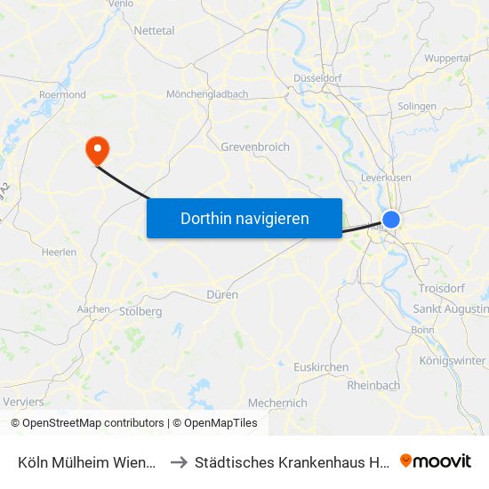 Köln Mülheim Wiener Platz to Städtisches Krankenhaus Heinsberg map