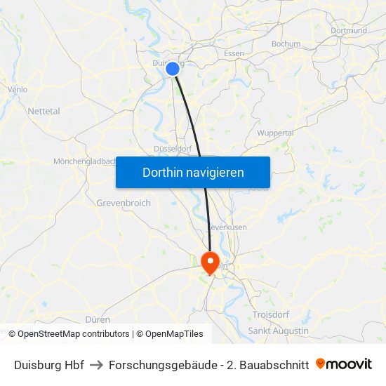 Duisburg Hbf to Forschungsgebäude - 2. Bauabschnitt map