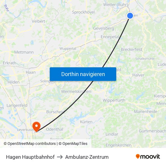 Hagen Hauptbahnhof to Ambulanz-Zentrum map