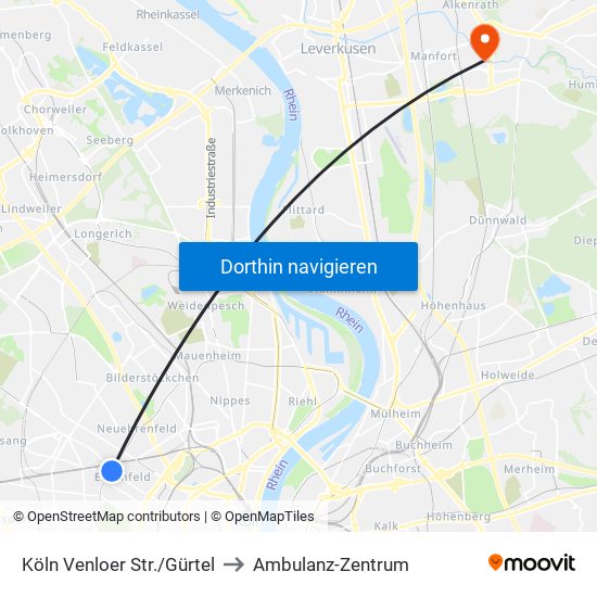 Köln Venloer Str./Gürtel to Ambulanz-Zentrum map