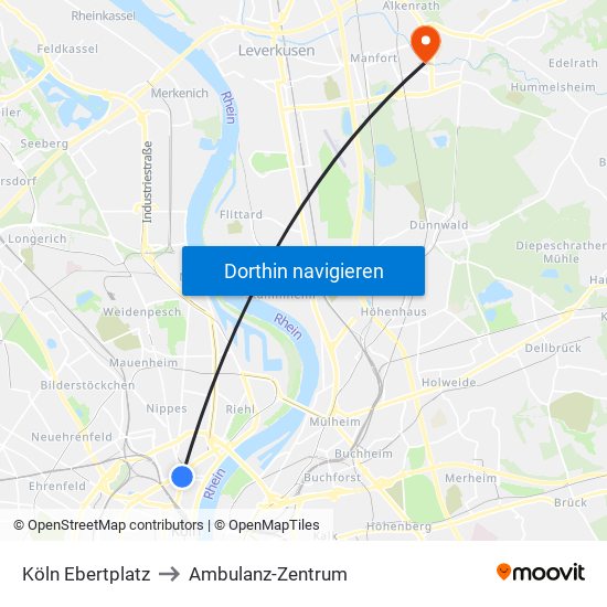 Köln Ebertplatz to Ambulanz-Zentrum map