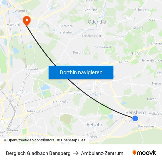 Bergisch Gladbach Bensberg to Ambulanz-Zentrum map