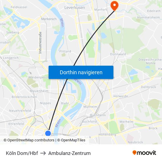 Köln Dom/Hbf to Ambulanz-Zentrum map