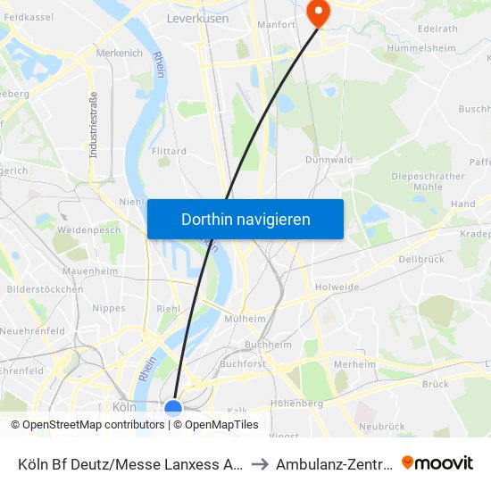 Köln Bf Deutz/Messe Lanxess Arena to Ambulanz-Zentrum map