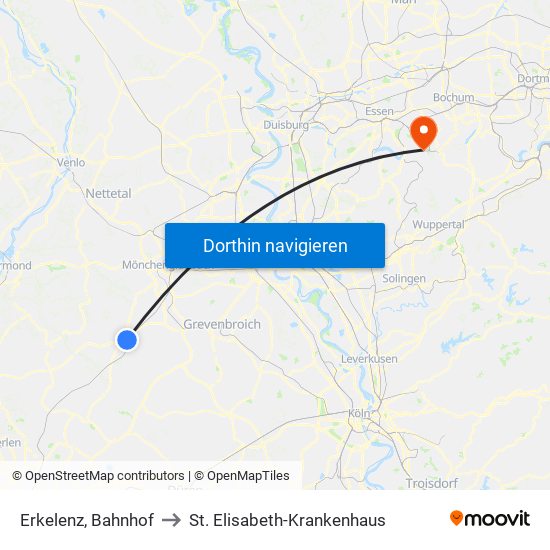 Erkelenz, Bahnhof to St. Elisabeth-Krankenhaus map