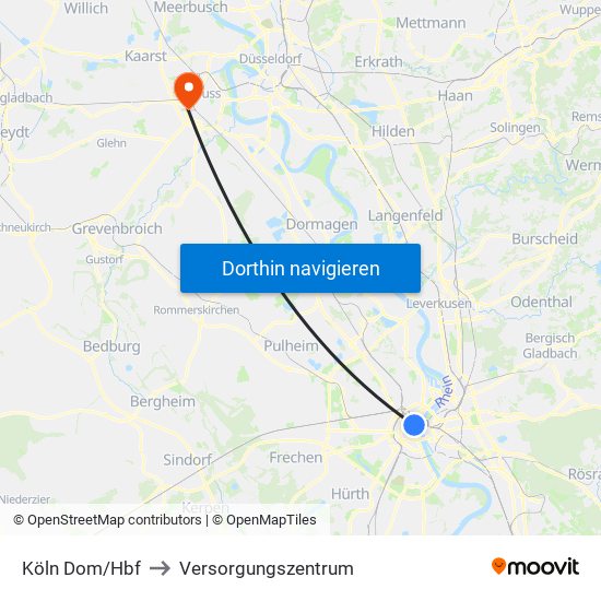 Köln Dom/Hbf to Versorgungszentrum map