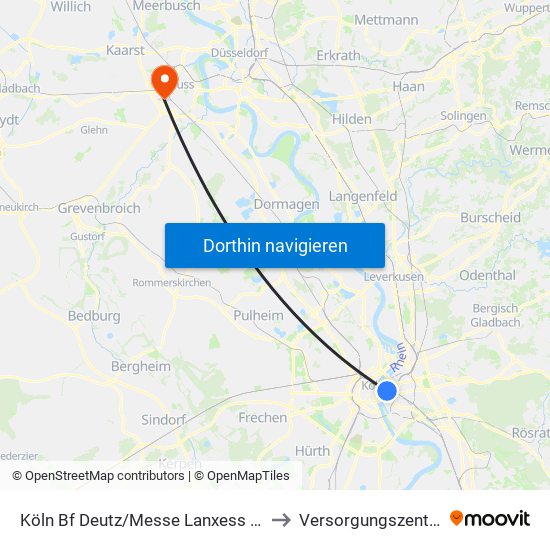 Köln Bf Deutz/Messe Lanxess Arena to Versorgungszentrum map