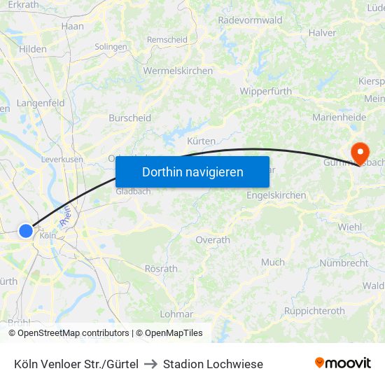 Köln Venloer Str./Gürtel to Stadion Lochwiese map