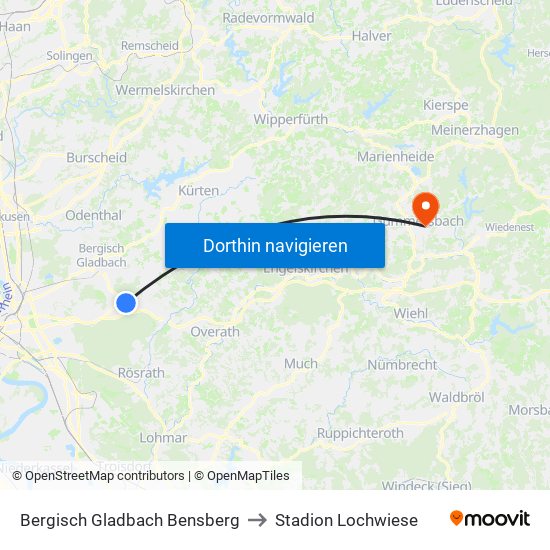 Bergisch Gladbach Bensberg to Stadion Lochwiese map