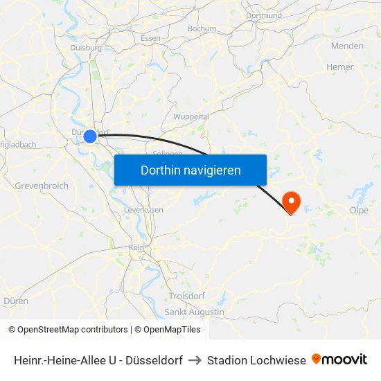 Heinr.-Heine-Allee U - Düsseldorf to Stadion Lochwiese map
