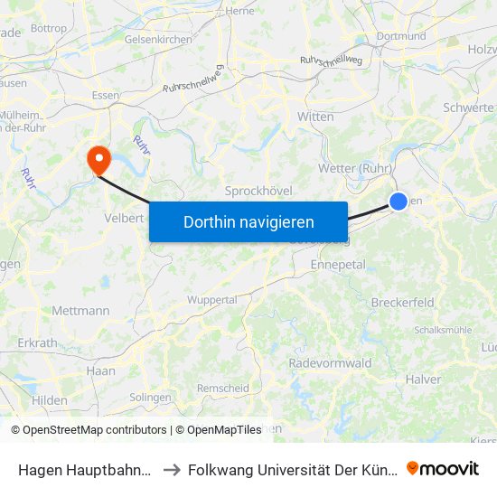 Hagen Hauptbahnhof to Folkwang Universität Der Künste map