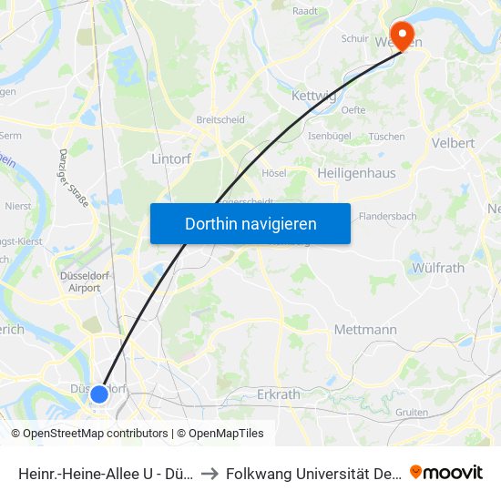 Heinr.-Heine-Allee U - Düsseldorf to Folkwang Universität Der Künste map