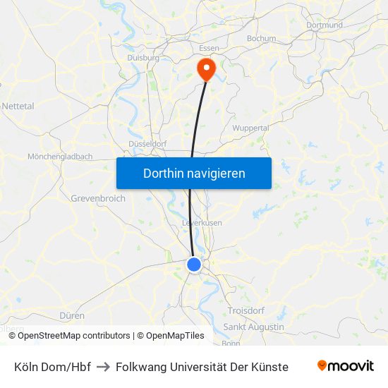 Köln Dom/Hbf to Folkwang Universität Der Künste map