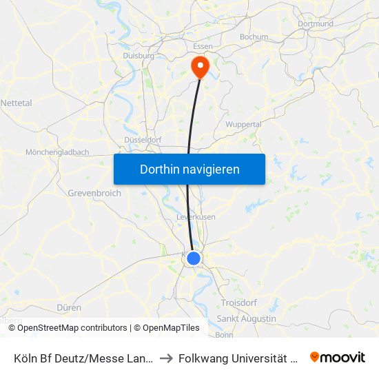 Köln Bf Deutz/Messe Lanxess Arena to Folkwang Universität Der Künste map