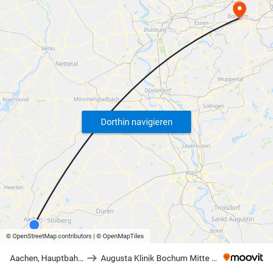 Aachen, Hauptbahnhof to Augusta Klinik Bochum Mitte Haus 4 map