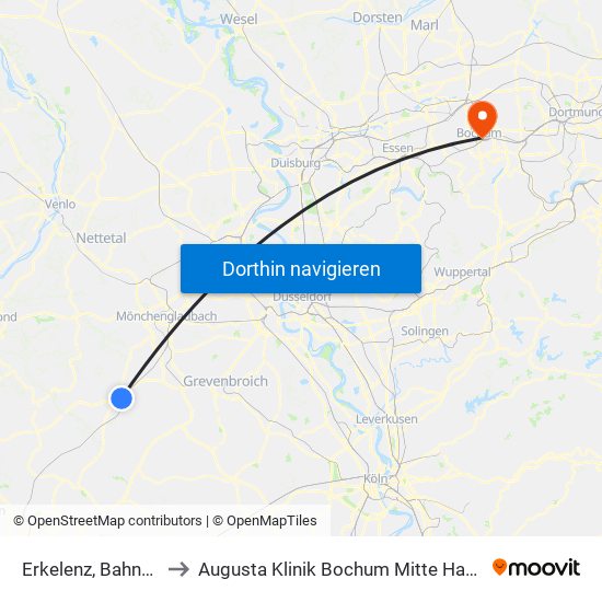 Erkelenz, Bahnhof to Augusta Klinik Bochum Mitte Haus 4 map