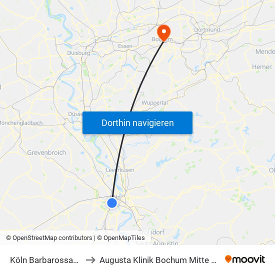 Köln Barbarossaplatz to Augusta Klinik Bochum Mitte Haus 4 map