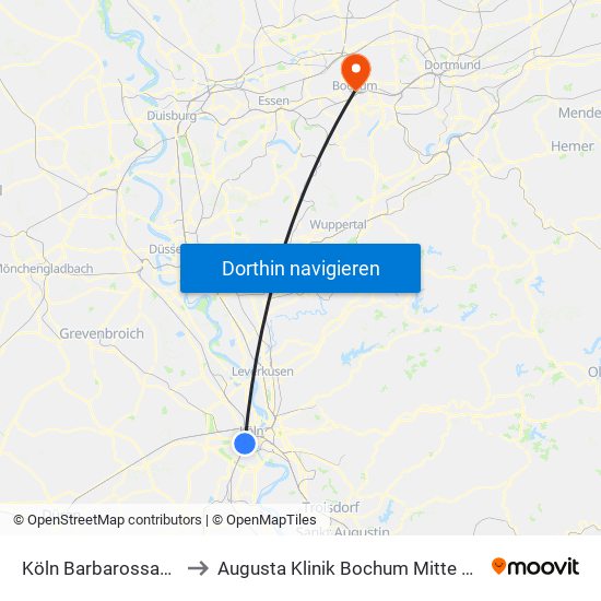 Köln Barbarossaplatz to Augusta Klinik Bochum Mitte Haus 7 map