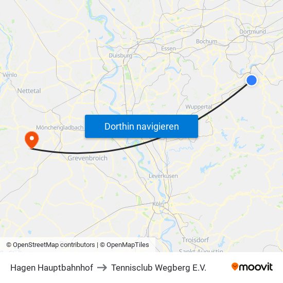 Hagen Hauptbahnhof to Tennisclub Wegberg E.V. map