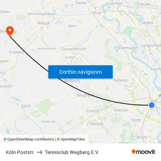 Köln Poststr. to Tennisclub Wegberg E.V. map