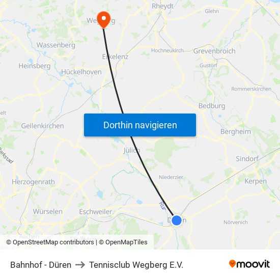 Bahnhof - Düren to Tennisclub Wegberg E.V. map