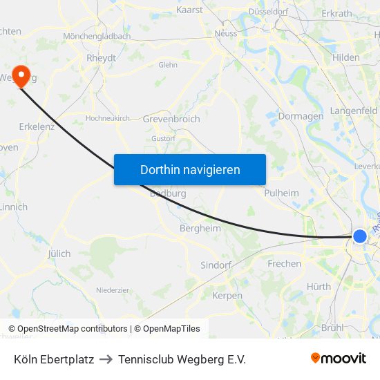 Köln Ebertplatz to Tennisclub Wegberg E.V. map