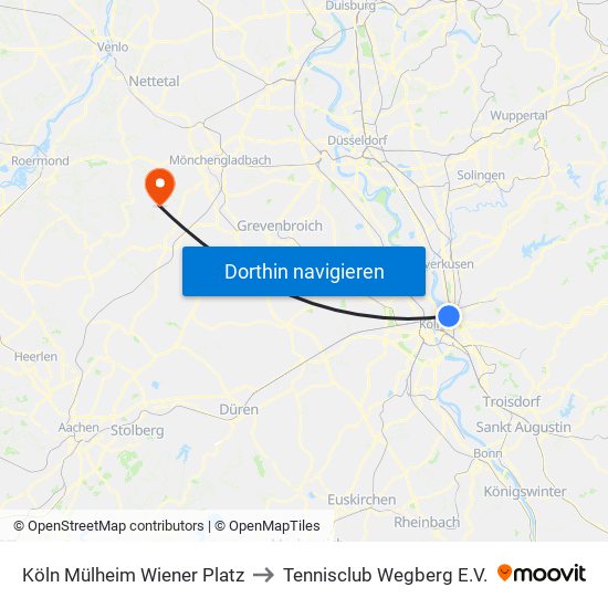 Köln Mülheim Wiener Platz to Tennisclub Wegberg E.V. map