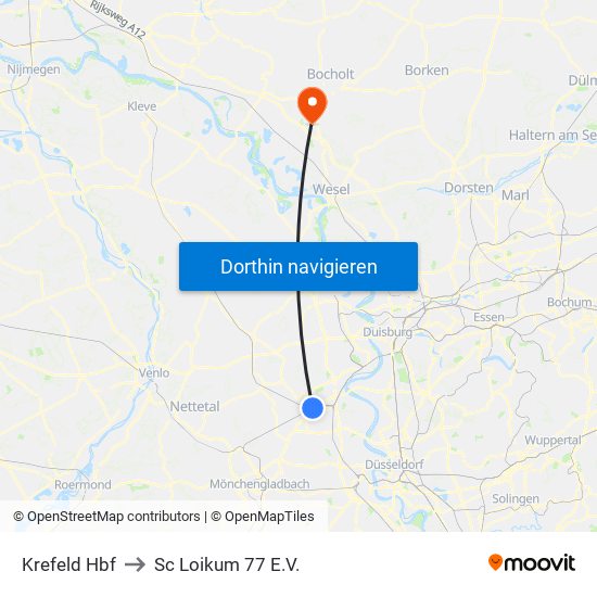Krefeld Hbf to Sc Loikum 77 E.V. map