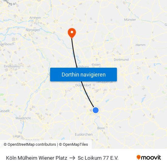 Köln Mülheim Wiener Platz to Sc Loikum 77 E.V. map