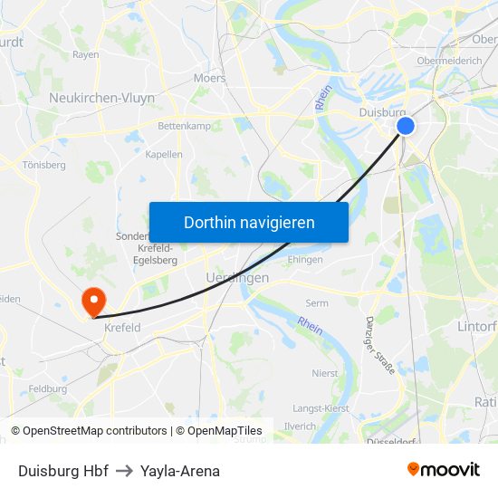 Duisburg Hbf to Yayla-Arena map