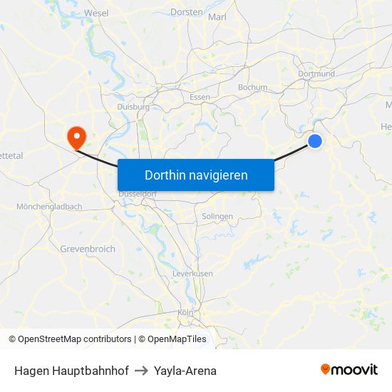 Hagen Hauptbahnhof to Yayla-Arena map