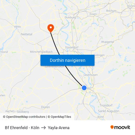 Bf Ehrenfeld - Köln to Yayla-Arena map