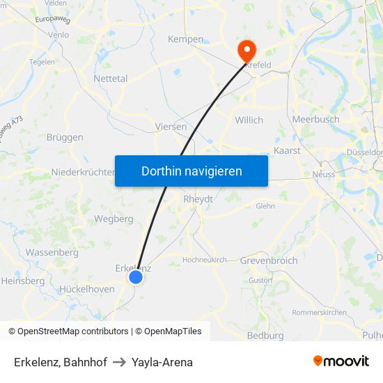 Erkelenz, Bahnhof to Yayla-Arena map