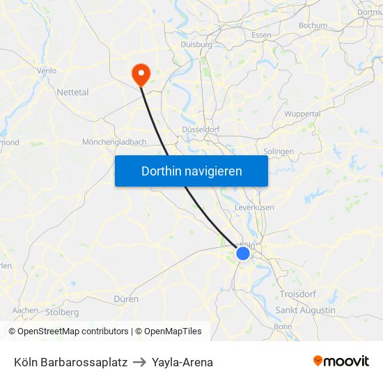 Köln Barbarossaplatz to Yayla-Arena map