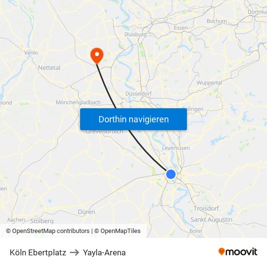 Köln Ebertplatz to Yayla-Arena map