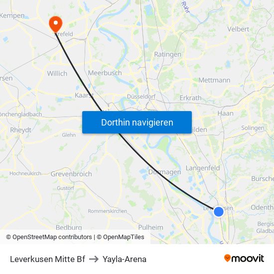 Leverkusen Mitte Bf to Yayla-Arena map