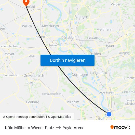 Köln Mülheim Wiener Platz to Yayla-Arena map