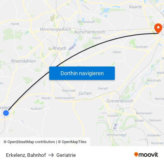 Erkelenz, Bahnhof to Geriatrie map