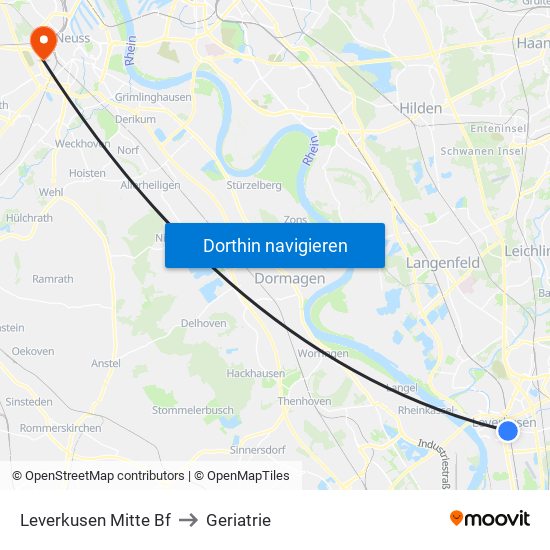 Leverkusen Mitte Bf to Geriatrie map