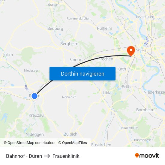 Bahnhof - Düren to Frauenklinik map