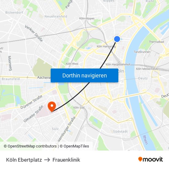 Köln Ebertplatz to Frauenklinik map