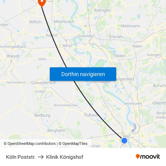 Köln Poststr. to Klinik Königshof map